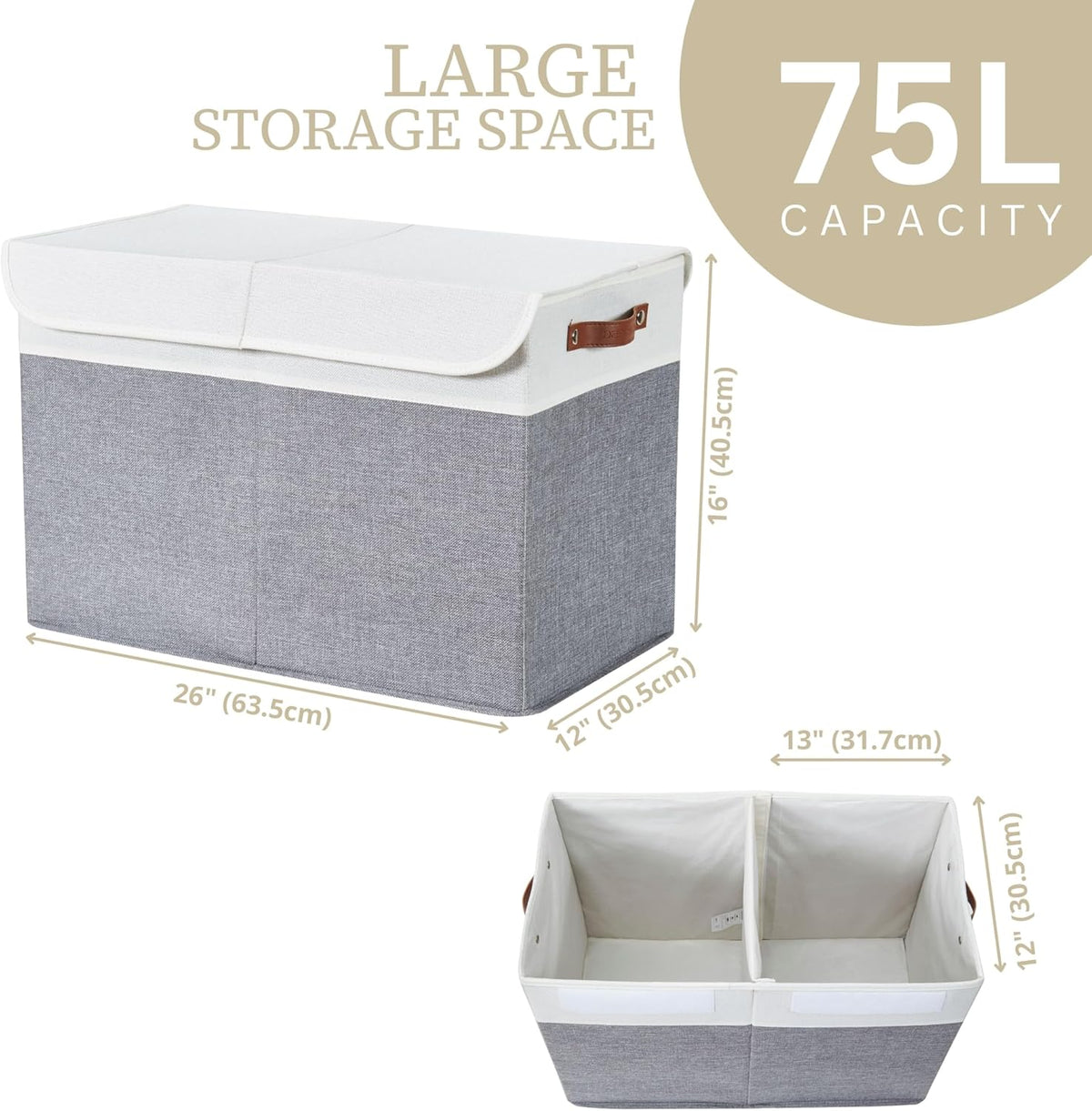 Large Toy Storage Box, Toy Storage Bins with Lid (Grey & White)