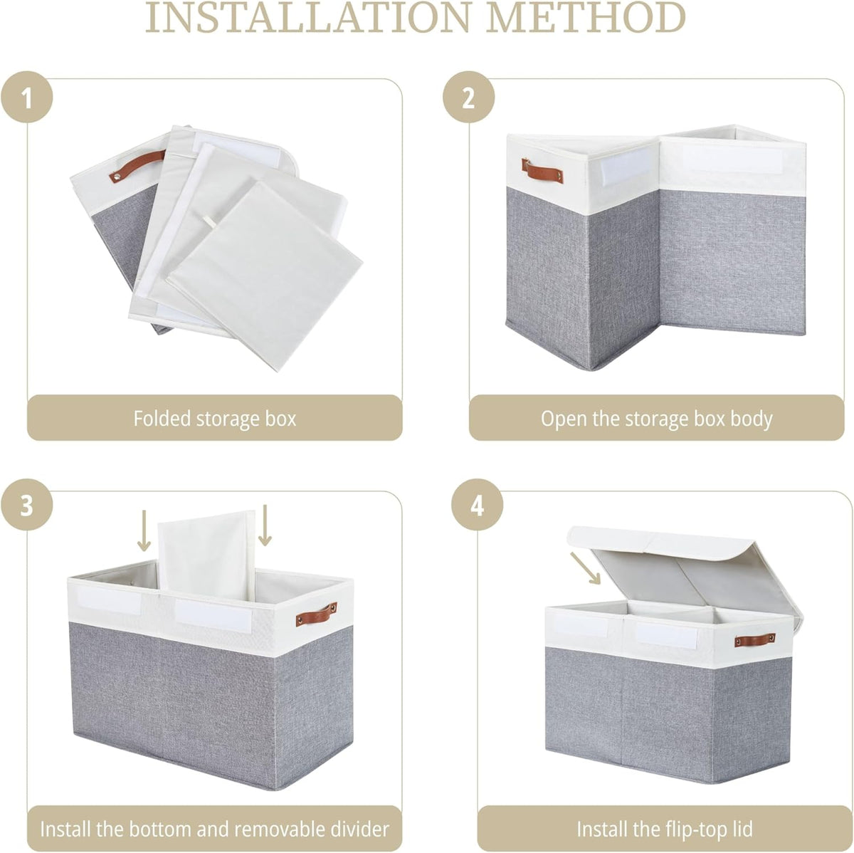 Large Toy Storage Box, Toy Storage Bins with Lid (Grey & White)