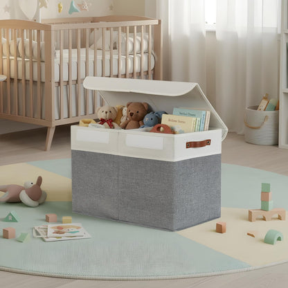 Large Toy Storage Box, Toy Storage Bins with Lid (Grey & White)
