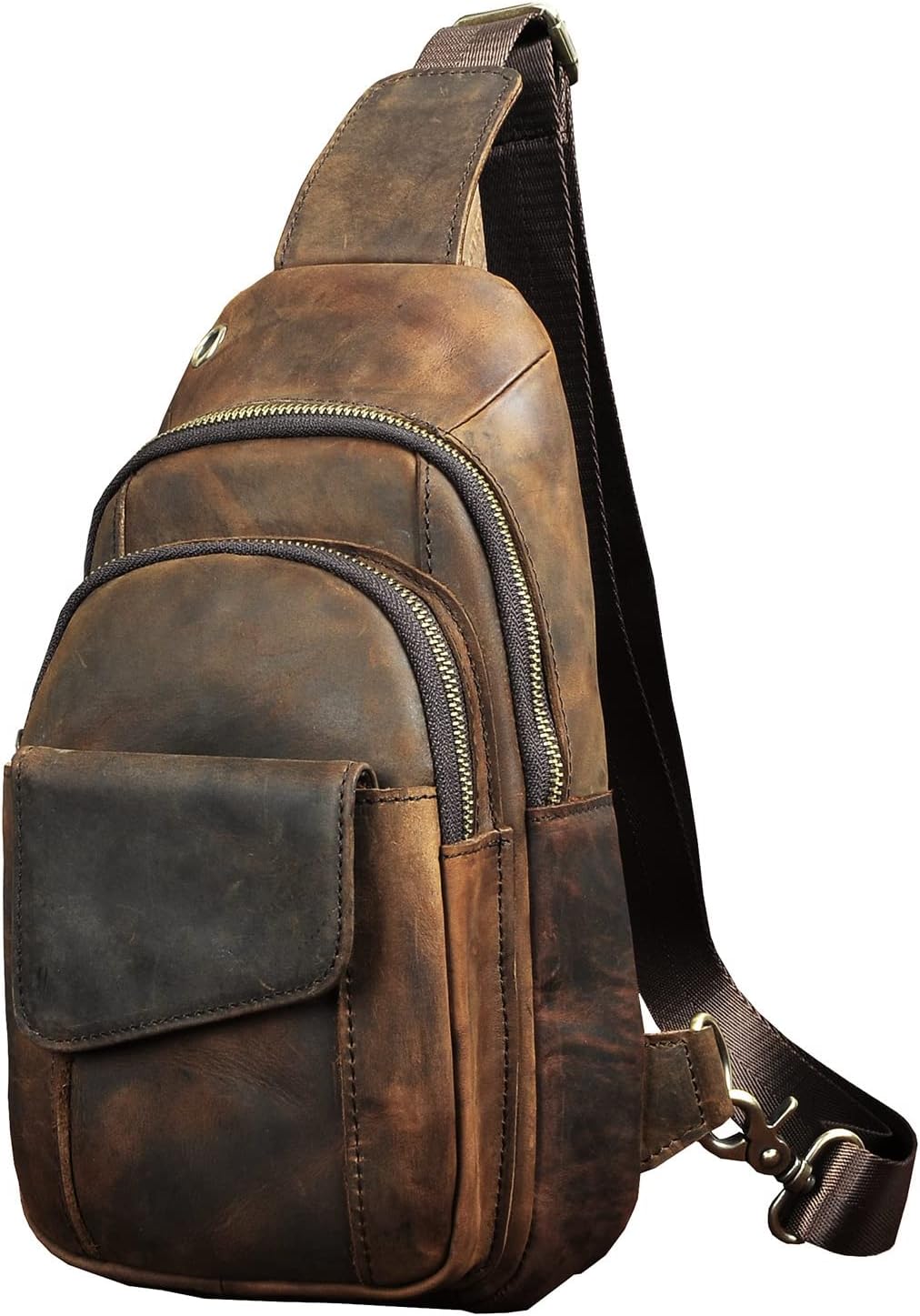 Men Outdoor Casual Travel Hiking Tea Crossbody Chest Sling Bag Rig One Shoulder Strap Bag Backpack Men Leather