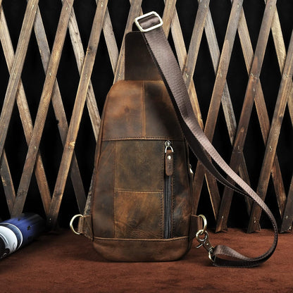 Men Outdoor Casual Travel Hiking Tea Crossbody Chest Sling Bag Rig One Shoulder Strap Bag Backpack Men Leather