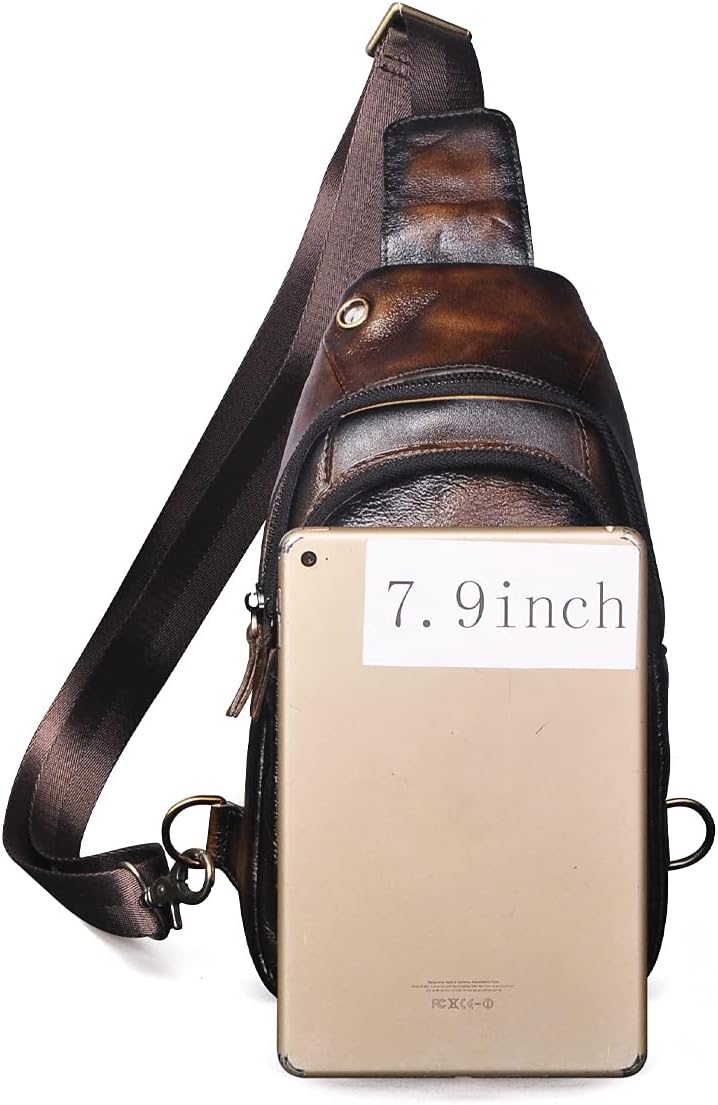 Men Outdoor Casual Travel Hiking Tea Crossbody Chest Sling Bag Rig One Shoulder Strap Bag Backpack Men Leather