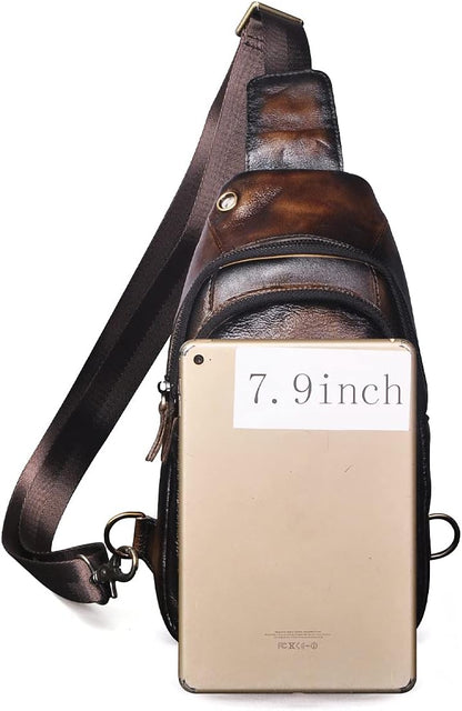Men Outdoor Casual Travel Hiking Tea Crossbody Chest Sling Bag Rig One Shoulder Strap Bag Backpack Men Leather