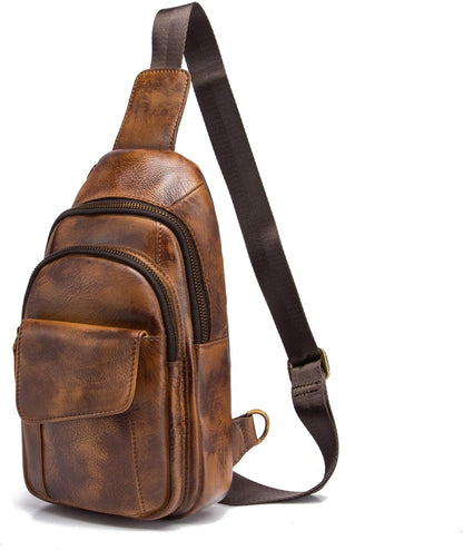 Men Outdoor Casual Travel Hiking Tea Crossbody Chest Sling Bag Rig One Shoulder Strap Bag Backpack Men Leather