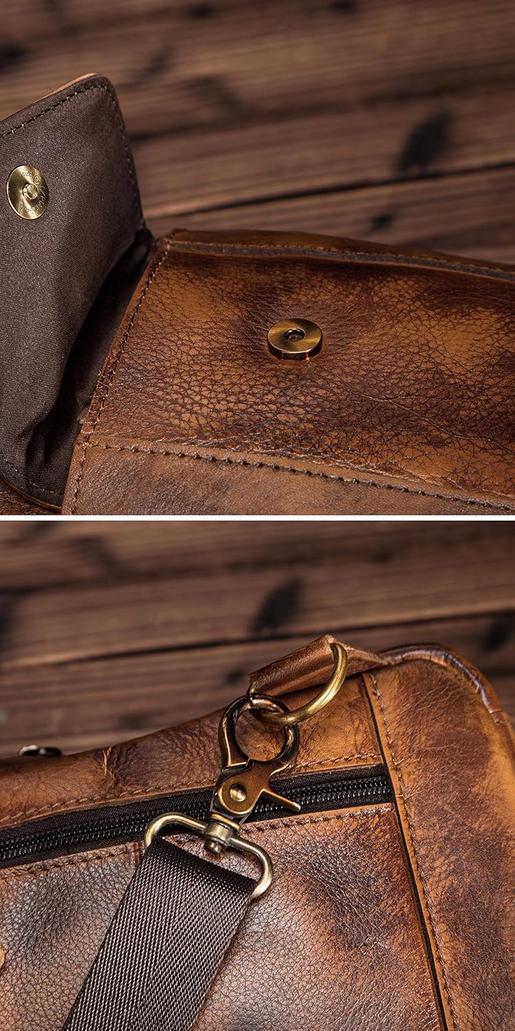 Men Outdoor Casual Travel Hiking Tea Crossbody Chest Sling Bag Rig One Shoulder Strap Bag Backpack Men Leather