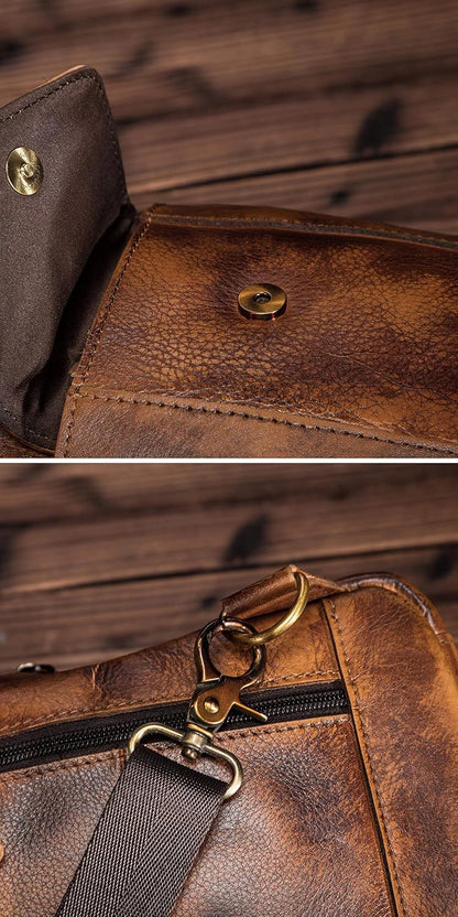 Men Outdoor Casual Travel Hiking Tea Crossbody Chest Sling Bag Rig One Shoulder Strap Bag Backpack Men Leather