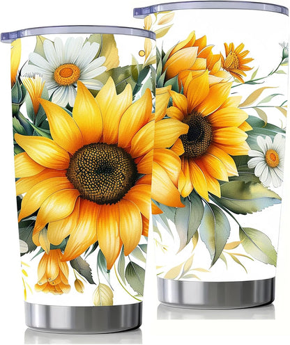 Sunflower Gifts for Women, 20 oz Sunflower Tumbler Cup Travel Mug | Sunflower Stainless Steel Insulated Floral Tumbler with Lid, Holiday Gifts for Sister Teacher, Christmas Birthday Office