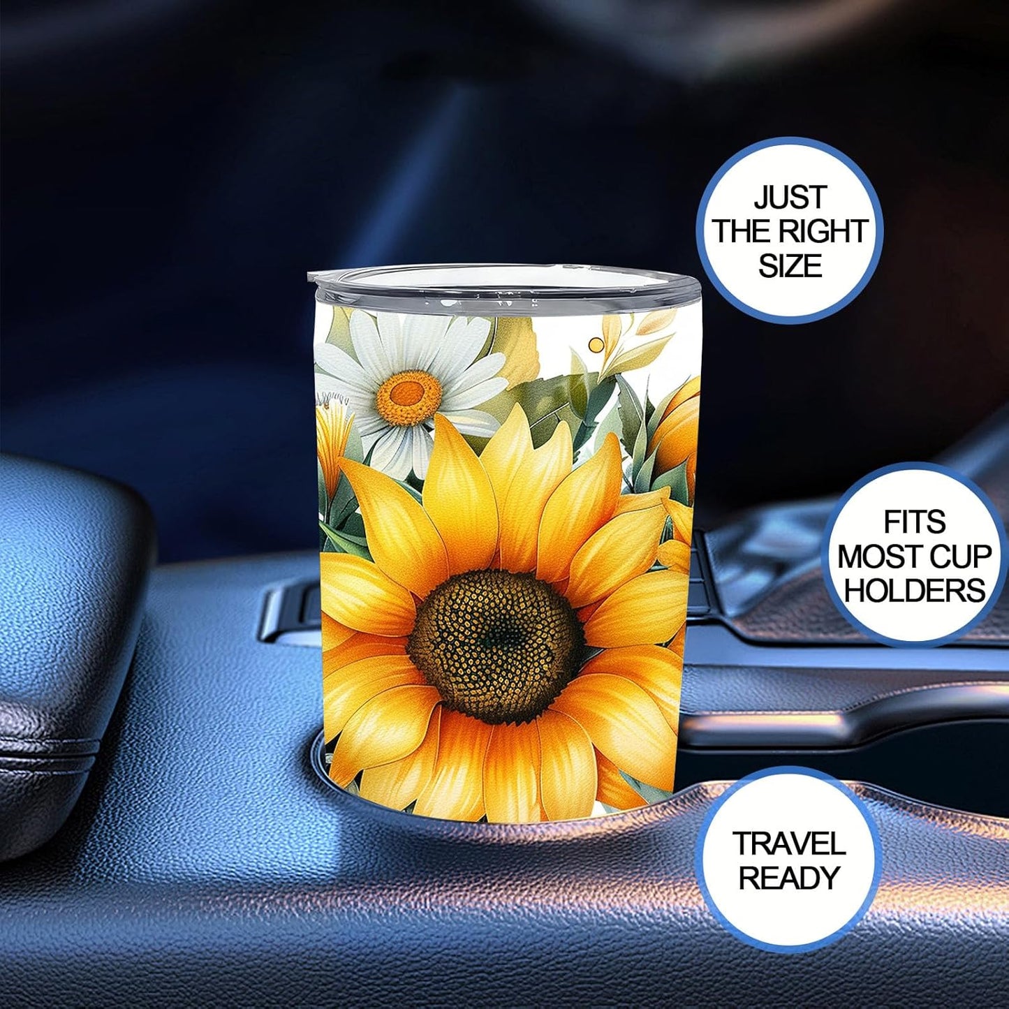 Sunflower Gifts for Women, 20 oz Sunflower Tumbler Cup Travel Mug | Sunflower Stainless Steel Insulated Floral Tumbler with Lid, Holiday Gifts for Sister Teacher, Christmas Birthday Office