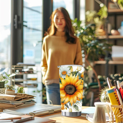 Sunflower Gifts for Women, 20 oz Sunflower Tumbler Cup Travel Mug | Sunflower Stainless Steel Insulated Floral Tumbler with Lid, Holiday Gifts for Sister Teacher, Christmas Birthday Office