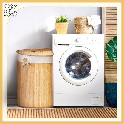 Corner Bamboo Laundry Hamper with Lid and Removable Liner Corner Bamboo Laundry Basket with Handle Washing Clothes Basket Storage Bin for Bedroom Bathroom(Brown,Vertical Slatted)