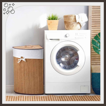 Corner Bamboo Laundry Hamper with Lid and Removable Liner Corner Bamboo Laundry Basket with Handle Washing Clothes Basket Storage Bin for Bedroom Bathroom(Brown,Vertical Slatted)
