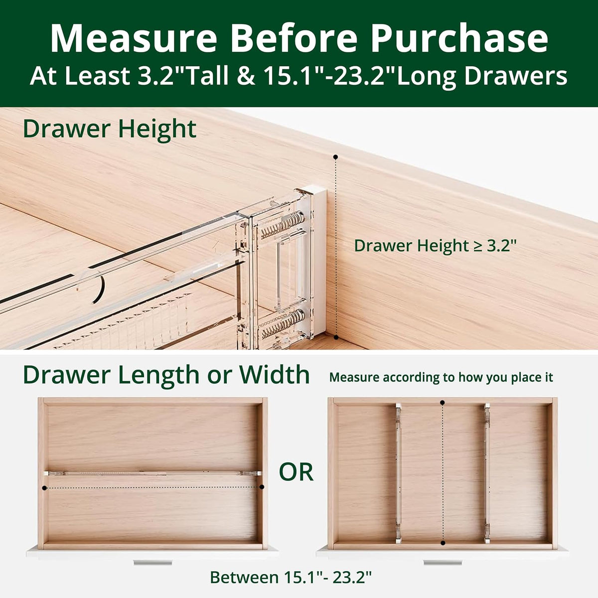 Bamboo Drawer Dividers Organizers, Adjustable Drawer Separator Splitters, 17–22 Inches Expandable Drawer Divider Organizer for Large Utensils, Kitchen, Bedroom, Dresser & Office Drawers 4-Pack