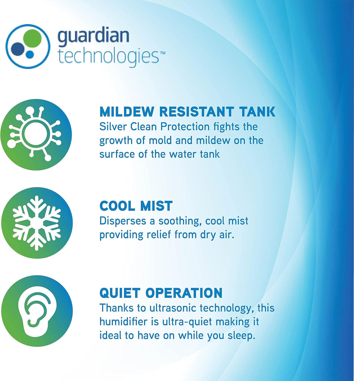 H910BL Ultrasonic Cool Mist Humidifier, 14 Hrs. Run Time, 210 Sq. Ft. Coverage, Small Rooms, Quiet, Filter Free