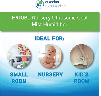 H910BL Ultrasonic Cool Mist Humidifier, 14 Hrs. Run Time, 210 Sq. Ft. Coverage, Small Rooms, Quiet, Filter Free
