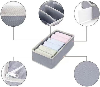 4 Piece Drawer Organiser,Collapsible Non-Woven Sorting Box,Closet Divider For Underwear,Socks,Bras,Ties (Grey)