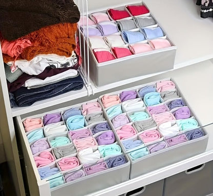 4 Piece Drawer Organiser,Collapsible Non-Woven Sorting Box,Closet Divider For Underwear,Socks,Bras,Ties (Grey)