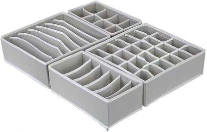4 Piece Drawer Organiser,Collapsible Non-Woven Sorting Box,Closet Divider For Underwear,Socks,Bras,Ties (Grey)
