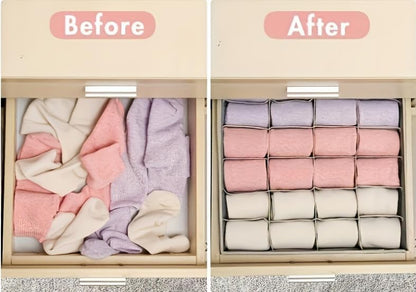 4 Piece Drawer Organiser,Collapsible Non-Woven Sorting Box,Closet Divider For Underwear,Socks,Bras,Ties (Grey)