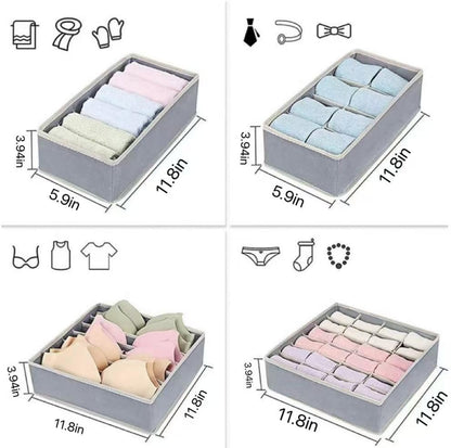 4 Piece Drawer Organiser,Collapsible Non-Woven Sorting Box,Closet Divider For Underwear,Socks,Bras,Ties (Grey)