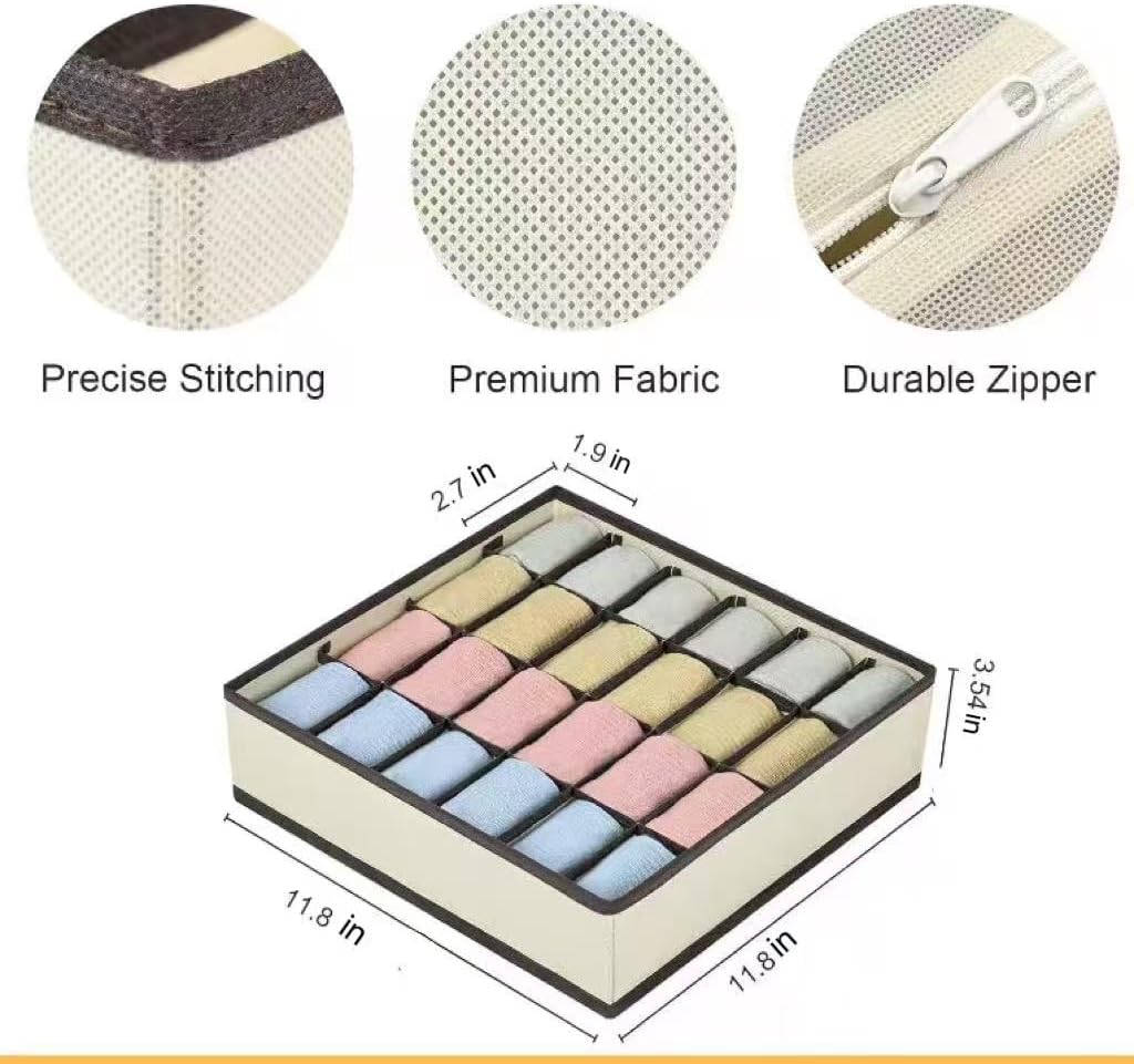4 Piece Drawer Organiser,Collapsible Non-Woven Sorting Box,Closet Divider For Underwear,Socks,Bras,Ties (Grey)
