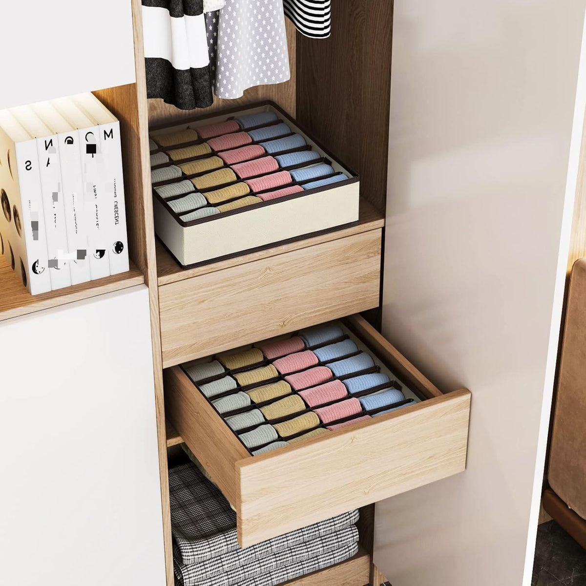 4 Piece Drawer Organiser,Collapsible Non-Woven Sorting Box,Closet Divider For Underwear,Socks,Bras,Ties (Grey)