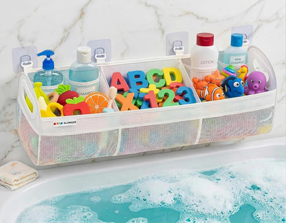 Bath Toy Storage for Bathtub – Large Bath Toy Holder & Bath Toy Net, Kids Bathtub Toy Storage Bag Organizer with 6 Strong Adhesive Hooks, Quick-Dry Mesh Bathroom Toy Holder Basket for Tub & Shower