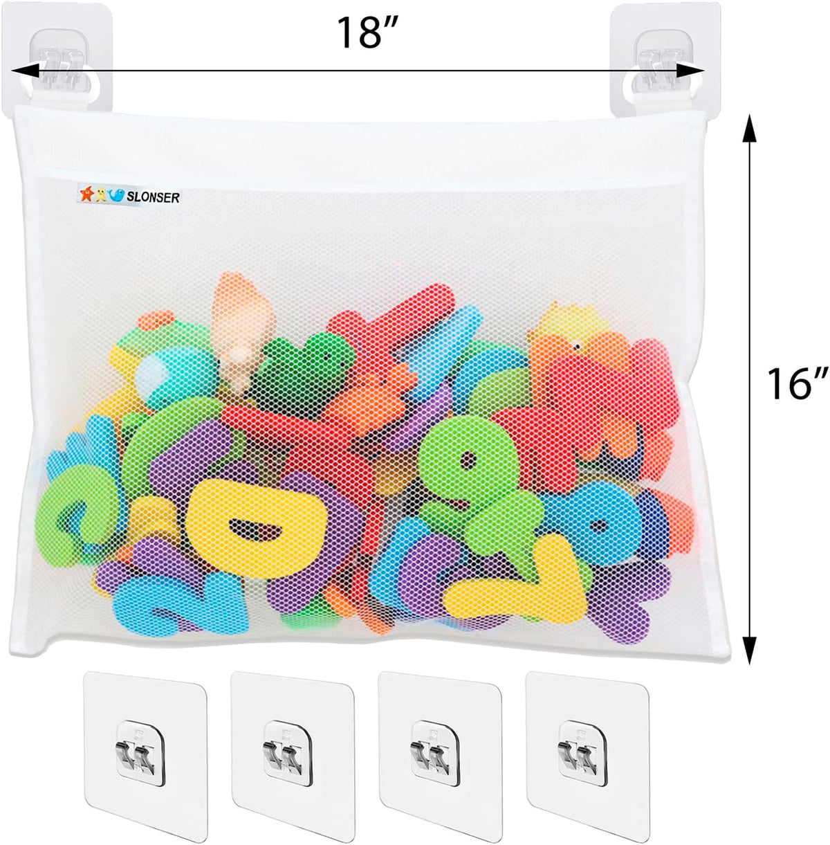 Bath Toy Storage for Bathtub – Large Bath Toy Holder & Bath Toy Net, Kids Bathtub Toy Storage Bag Organizer with 6 Strong Adhesive Hooks, Quick-Dry Mesh Bathroom Toy Holder Basket for Tub & Shower