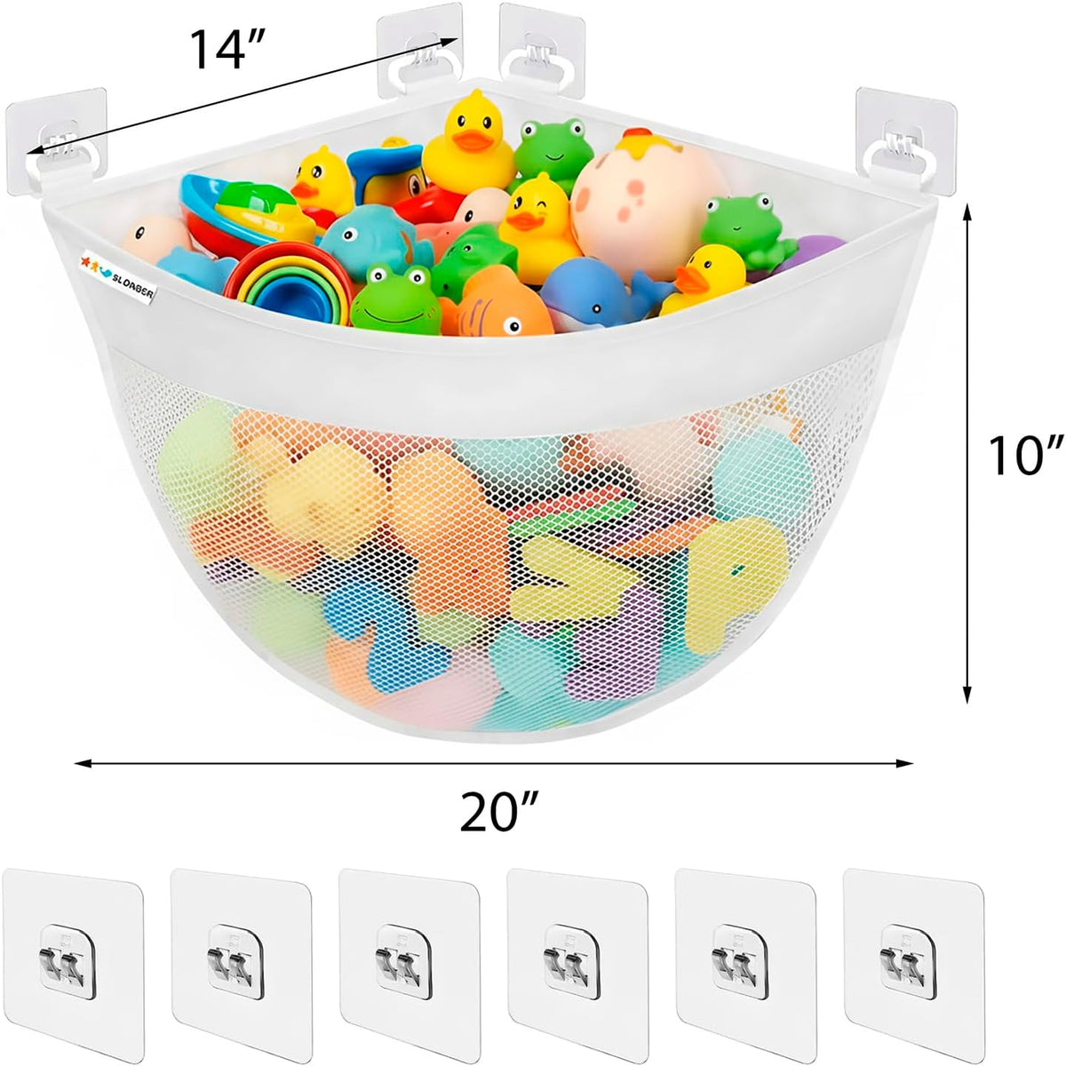Bath Toy Storage for Bathtub – Large Bath Toy Holder & Bath Toy Net, Kids Bathtub Toy Storage Bag Organizer with 6 Strong Adhesive Hooks, Quick-Dry Mesh Bathroom Toy Holder Basket for Tub & Shower