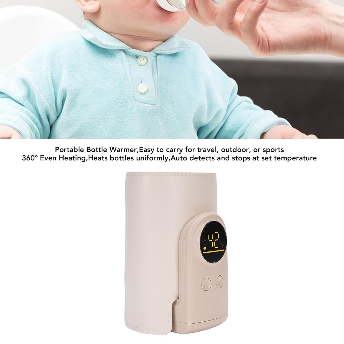 Portable Bottle Warmer Rechargeable Fast Heating 6 Gears 38C to 50C Auto Off Even Heat for Travel Outdoor