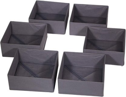 6 Pack Foldable Cloth Storage Box Closet Dresser Drawer Organizer Divider Fabric Baskets Bins Containers for Clothes Underwear Bras Socks Lingerie Clothing, Dark Grey 600