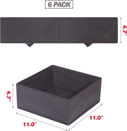 6 Pack Foldable Cloth Storage Box Closet Dresser Drawer Organizer Divider Fabric Baskets Bins Containers for Clothes Underwear Bras Socks Lingerie Clothing, Dark Grey 600