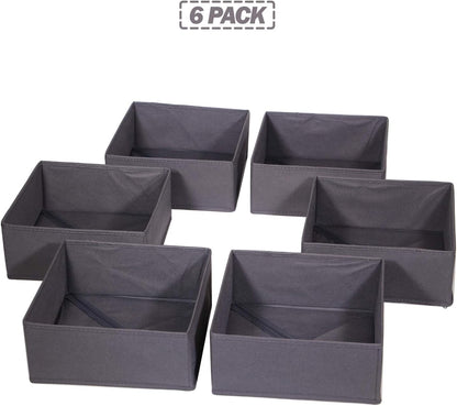 6 Pack Foldable Cloth Storage Box Closet Dresser Drawer Organizer Divider Fabric Baskets Bins Containers for Clothes Underwear Bras Socks Lingerie Clothing, Dark Grey 600