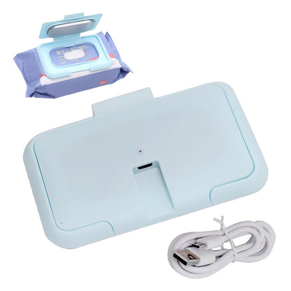 Baby Wipe Warmer, Wipe Warmer Thermostat Temperature Double Layers Cover Portable USB Wet Wipe Heater for Home,Light Blue