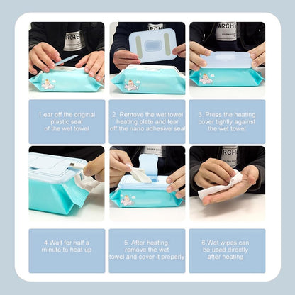 Baby Wipe Warmer, Wipe Warmer Thermostat Temperature Double Layers Cover Portable USB Wet Wipe Heater for Home,Light Blue