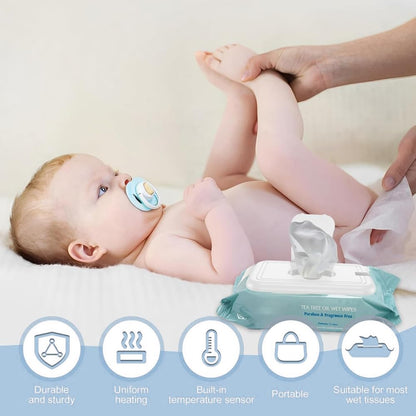 Baby Wipe Warmer, Wipe Warmer Thermostat Temperature Double Layers Cover Portable USB Wet Wipe Heater for Home,Light Blue