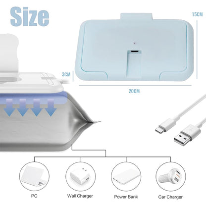 Baby Wipe Warmer, Wipe Warmer Thermostat Temperature Double Layers Cover Portable USB Wet Wipe Heater for Home,Light Blue