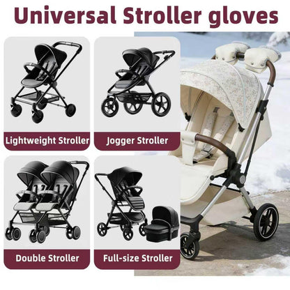 Stroller Hand Muff Gloves, Waterproof Handlebar Mitts with Fleece Lining, Universal Fit for Pram and Pushchair, Winter Hand Warmer (Black)