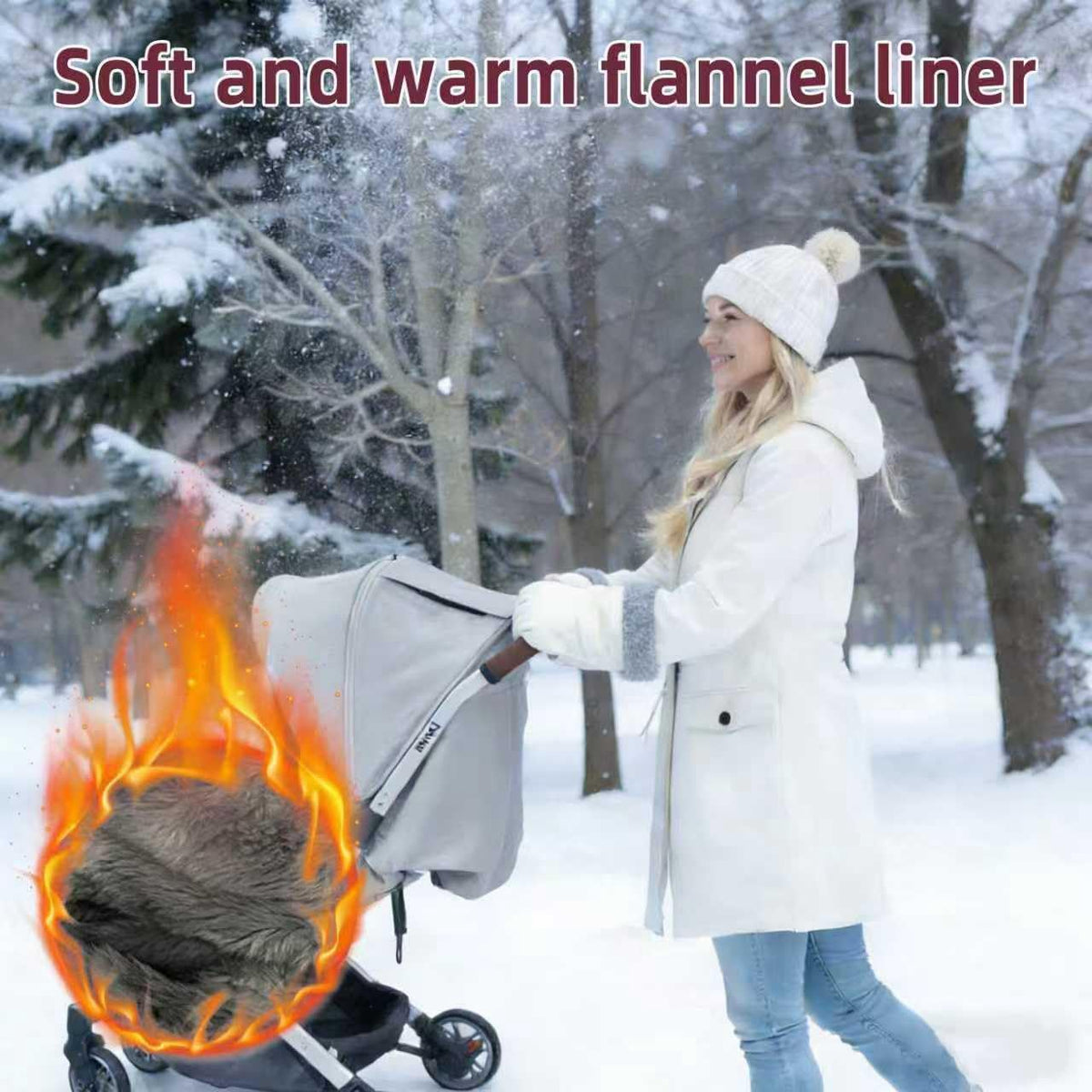 Stroller Hand Muff Gloves, Waterproof Handlebar Mitts with Fleece Lining, Universal Fit for Pram and Pushchair, Winter Hand Warmer (Black)
