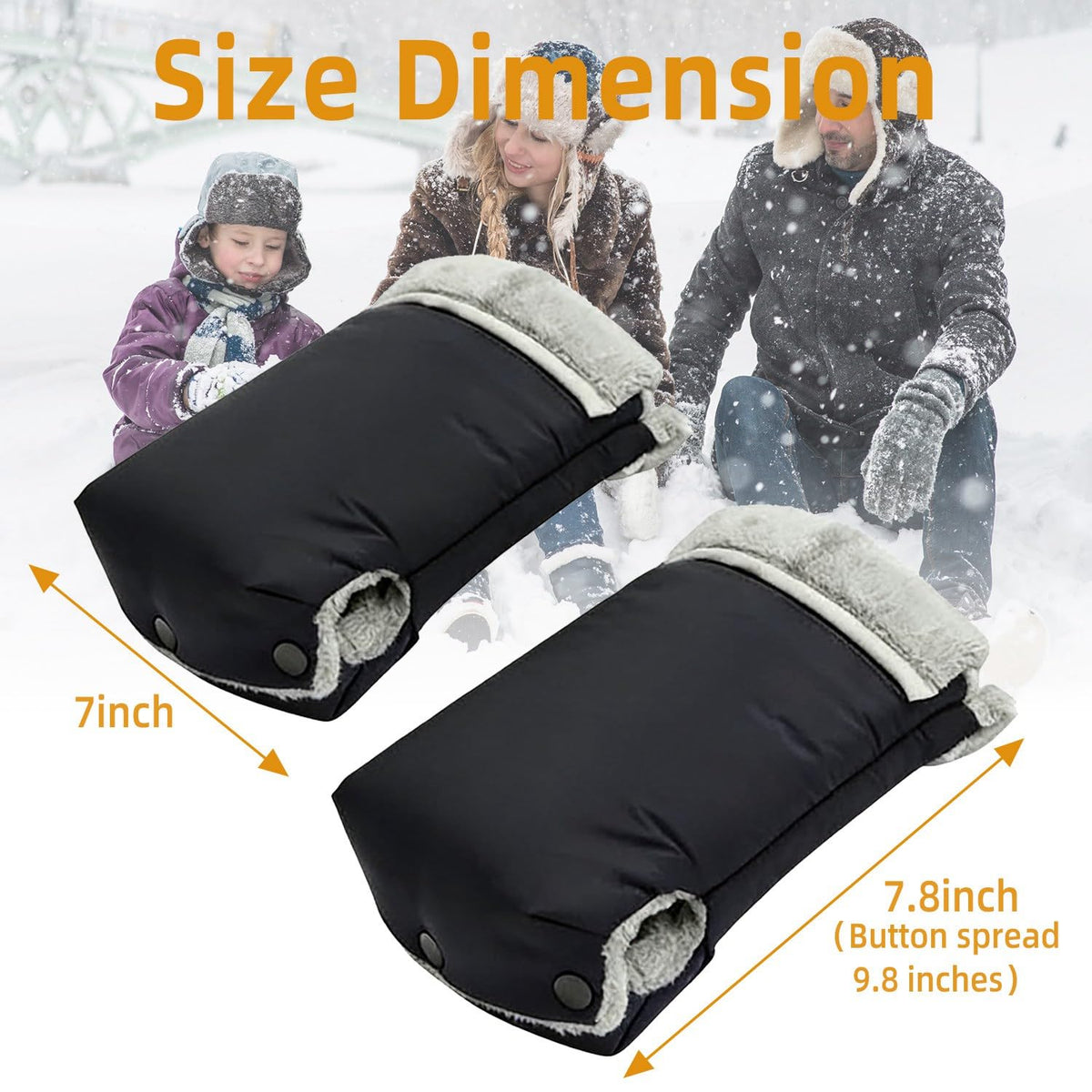 Stroller Hand Muff Gloves, Waterproof Handlebar Mitts with Fleece Lining, Universal Fit for Pram and Pushchair, Winter Hand Warmer (Black)