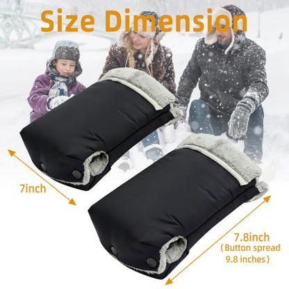 Stroller Hand Muff Gloves, Waterproof Handlebar Mitts with Fleece Lining, Universal Fit for Pram and Pushchair, Winter Hand Warmer (Black)