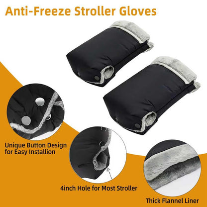 Stroller Hand Muff Gloves, Waterproof Handlebar Mitts with Fleece Lining, Universal Fit for Pram and Pushchair, Winter Hand Warmer (Black)