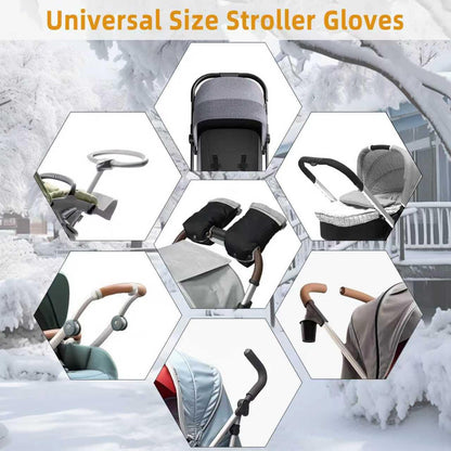 Stroller Hand Muff Gloves, Waterproof Handlebar Mitts with Fleece Lining, Universal Fit for Pram and Pushchair, Winter Hand Warmer (Black)