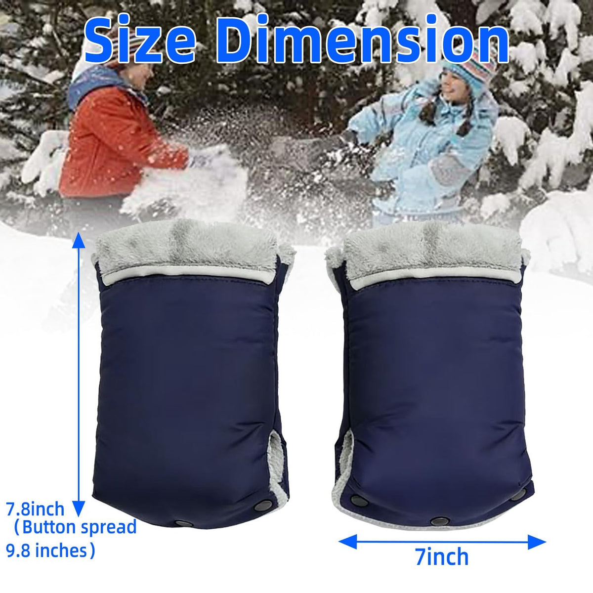 Stroller Hand Muff Gloves, Waterproof Handlebar Mitts with Fleece Lining, Universal Fit for Pram and Pushchair, Winter Hand Warmer (Black)
