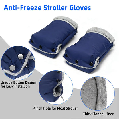 Stroller Hand Muff Gloves, Waterproof Handlebar Mitts with Fleece Lining, Universal Fit for Pram and Pushchair, Winter Hand Warmer (Black)