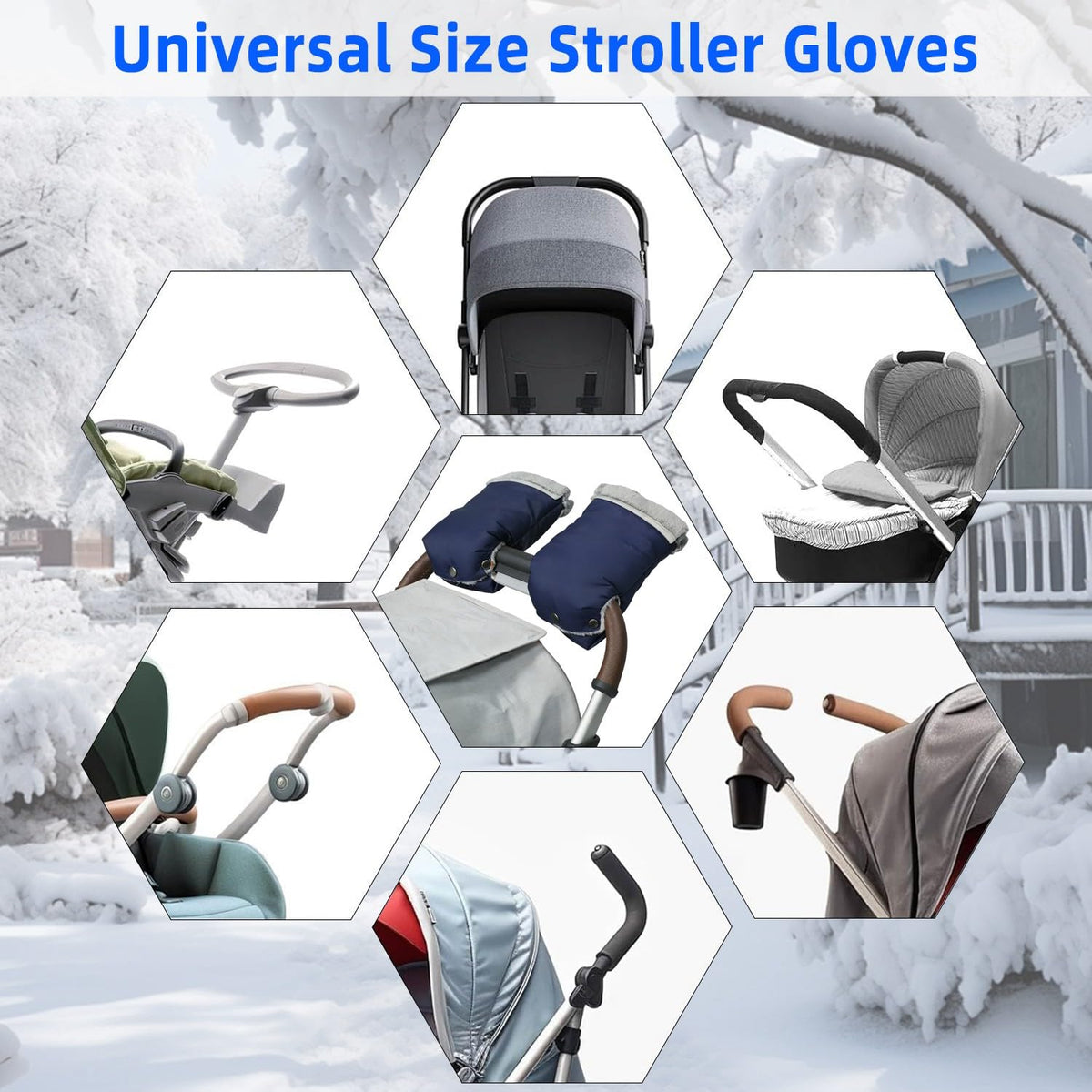 Stroller Hand Muff Gloves, Waterproof Handlebar Mitts with Fleece Lining, Universal Fit for Pram and Pushchair, Winter Hand Warmer (Black)