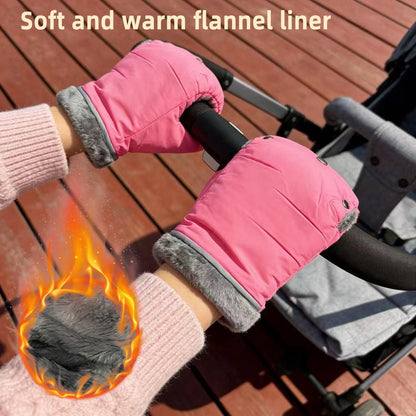 Stroller Hand Muff Gloves, Waterproof Handlebar Mitts with Fleece Lining, Universal Fit for Pram and Pushchair, Winter Hand Warmer (Black)