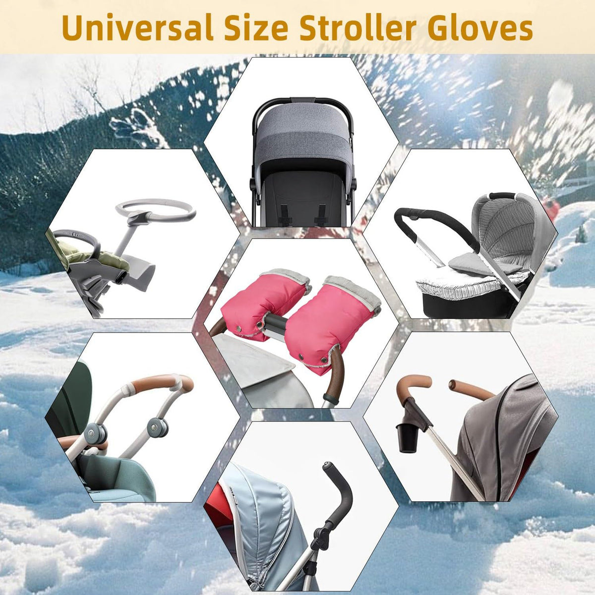 Stroller Hand Muff Gloves, Waterproof Handlebar Mitts with Fleece Lining, Universal Fit for Pram and Pushchair, Winter Hand Warmer (Black)