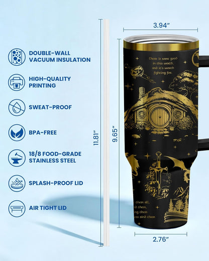 Fantasy Cat Dinosaur 40 oz Tumbler with Handle, Cat Lover Gift | Feline Lover Gift, Feline Kitty Whiskers Paw Meow Fur Baby Enchanted Magical Mythical Quest Tumbler