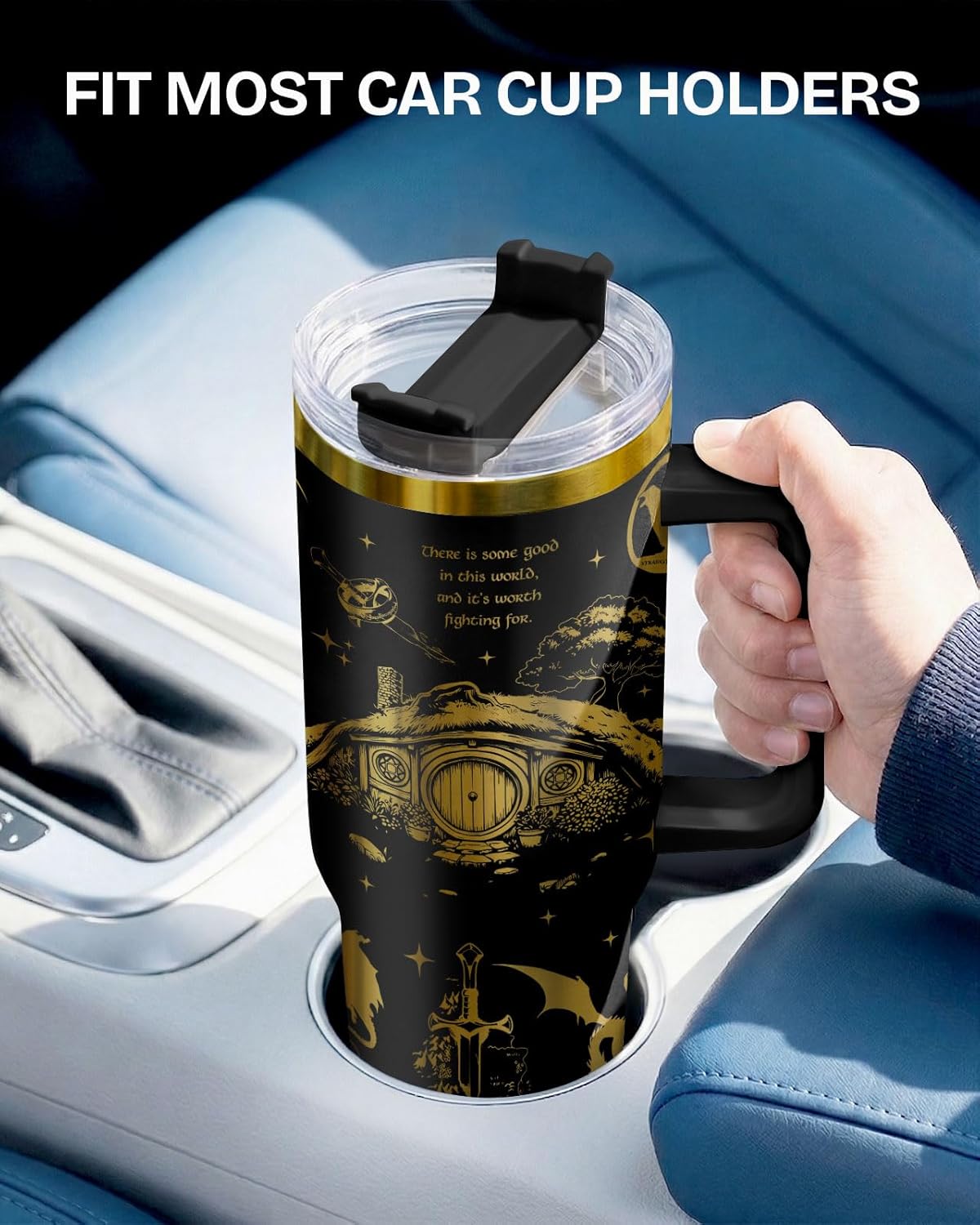 Fantasy Cat Dinosaur 40 oz Tumbler with Handle, Cat Lover Gift | Feline Lover Gift, Feline Kitty Whiskers Paw Meow Fur Baby Enchanted Magical Mythical Quest Tumbler