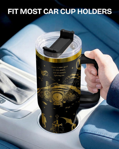 Fantasy Cat Dinosaur 40 oz Tumbler with Handle, Cat Lover Gift | Feline Lover Gift, Feline Kitty Whiskers Paw Meow Fur Baby Enchanted Magical Mythical Quest Tumbler